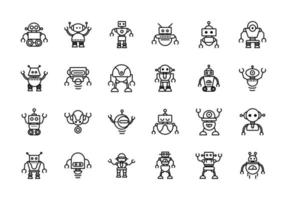 robot technology character artificial machine icons set linear vector