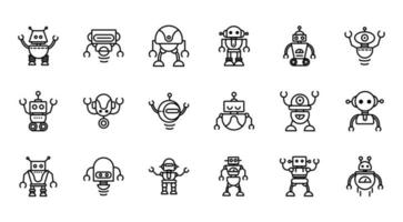 robot tecnología carácter máquina artificial iconos conjunto lineal vector