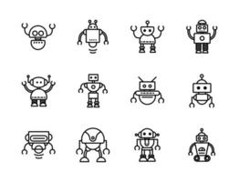 robot technology character artificial machine icons set linear vector