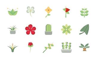 conjunto de iconos botánicos florales naturales decoratiopn follaje de flores vector