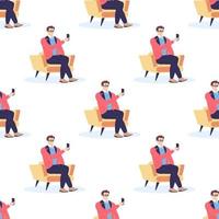 Seamless pattern with office workers using smartphones gadgets vector