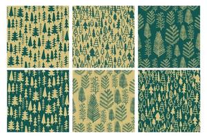 Seamless patterns with Christmas trees and pines firs branches vector