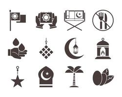 Ramadán árabe celebración islámica conjunto de iconos icono de estilo de silueta vector