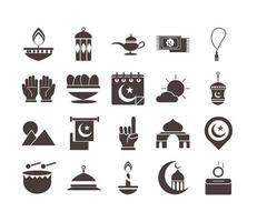 ramadan arabic islamic celebration icon set silhouette style icon vector