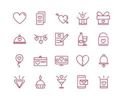 happy valentines day romantic passion love icons set red line design vector