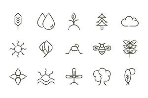 forest foliage ecology nature line design icons set vector