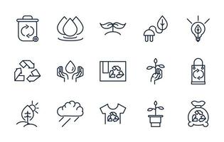 ecology environment renewable sustainable icons set linear vector