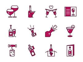 wine celebration drink beverage party event icons collection line and filled vector