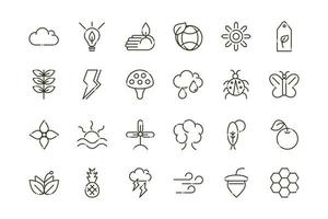 forest foliage ecology nature line design icons set vector