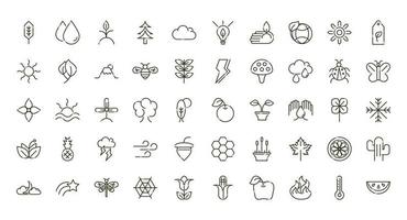 forest foliage ecology nature line design icons set vector