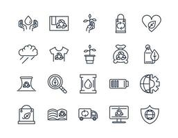 ecology environment renewable sustainable icons set linear vector