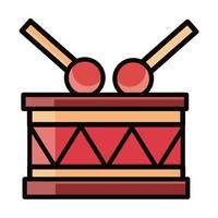 musical drum and drumsticks instrument percussion celebration line and fill icon vector