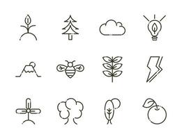 forest foliage ecology nature line design icons set vector