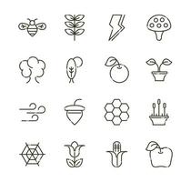 forest foliage ecology nature line design icons set vector