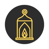 burning candle in lantern eid mubarak islamic religious celebration block and line icon vector