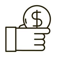 mano con moneda dinero negocio inversión financiera icono de estilo de línea
