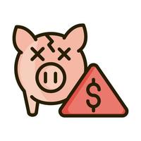 broken piggy bank crisis financial business stock market line and fill icon vector
