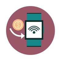 mobile banking smart watch connection money block style icon vector