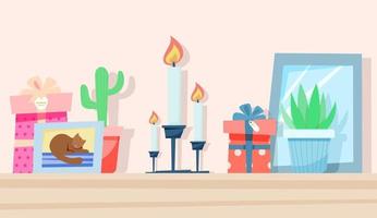 Gifts for the holiday cozy shelf vector