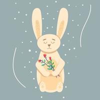 Cute rabbit with flowers vector