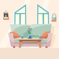 Sofa with pillows floor windows vector