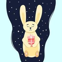 sleeping rabbit with a gift vector