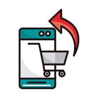 smartphone cart online shopping or payment mobile banking line and fill icon vector