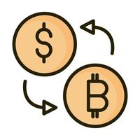 dinero dólar bitcoin intercambio negocio financiero mercado de valores línea e icono de relleno vector