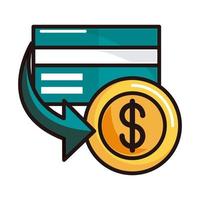 bank credit card money exchange shopping or payment mobile banking line and fill icon vector