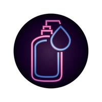 covid 19 coronavirus pandemic bottle soap disinfectant hygiene neon style icon vector