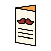 feliz día del padre folleto bigote celebración línea e icono de relleno vector