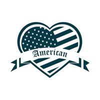 happy independence day american flag shaped heart ribbon design silhouette style icon vector