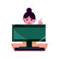 online activities character with computer device technology flat style icon vector