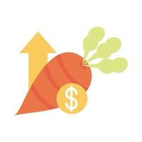 carrot vegetable money arrow market rising food prices flat style icon vector