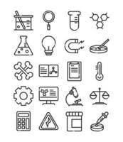 icono de estilo de línea de colección de iconos de estudio de laboratorio de ciencia e investigación vector