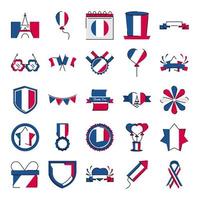 France and bastille day line and fill style icon set vector design