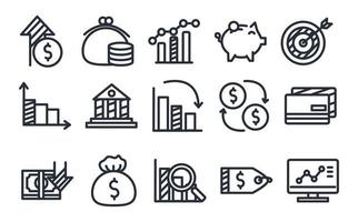 diseño vectorial de conjunto de iconos de estilo de línea de economía y finanzas vector