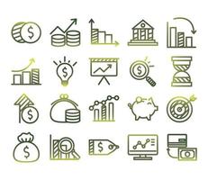 Economy and finance gradient style icon set vector design