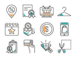 Shopping line style icon set vector design