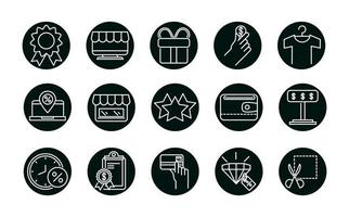 Shopping block and line style icon set vector design