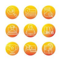 elearning online education and development class set gradient style icon vector