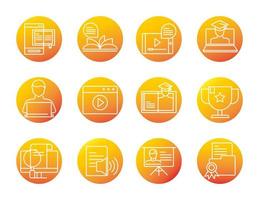 elearning online education and development class set gradient style icon vector