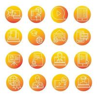 elearning online education and development class set gradient style icon vector