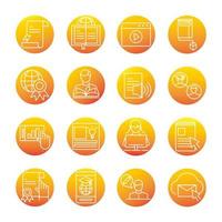 elearning online education and development class set gradient style icon vector