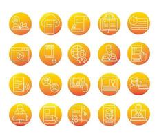 elearning online education and development class set gradient style icon vector