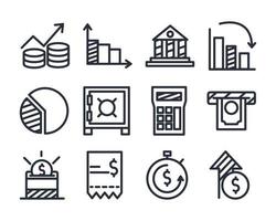 diseño vectorial de conjunto de iconos de estilo de línea de economía y finanzas vector