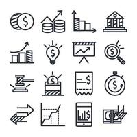 diseño vectorial de conjunto de iconos de estilo de línea de economía y finanzas vector