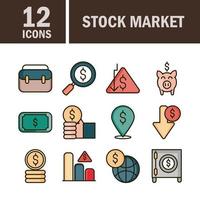 stock market financial business economy money icons set line and fill icon vector