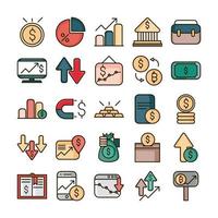 stock market financial business economy money icons set line and fill icon vector