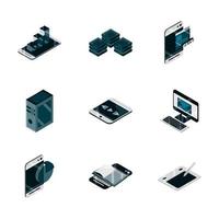 tecnología, dispositivo, gadget, digital, isométrico, aislado, iconos, conjunto vector